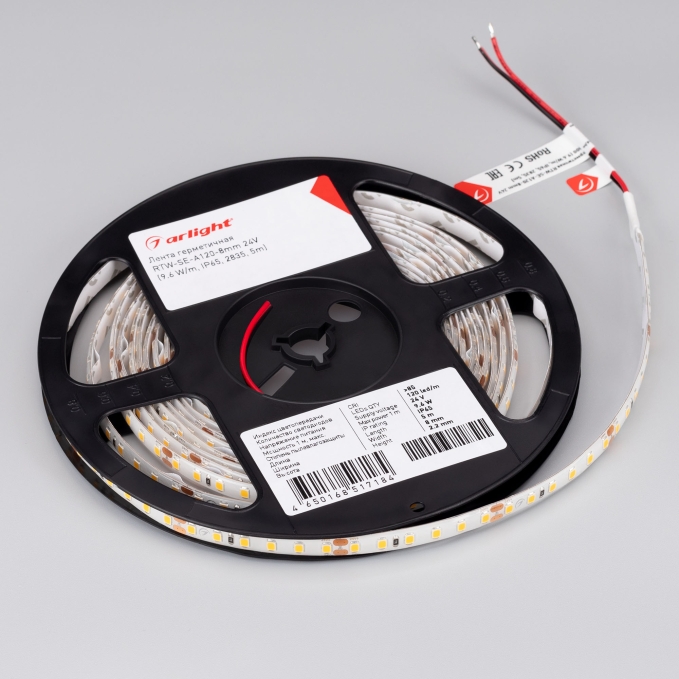 Светодиодная лента герметичная RTW-SE-A120-8mm 24V Warm3000 (9.6 W/m, IP65, 2835, 5m), Arlight, 014679(2), изображение 2 Светодиодная лента герметичная RTW-SE-A120-8mm 24V Warm3000 (9.6 W/m, IP65, 2835, 5m), Arlight, 014679(2), изображение 2