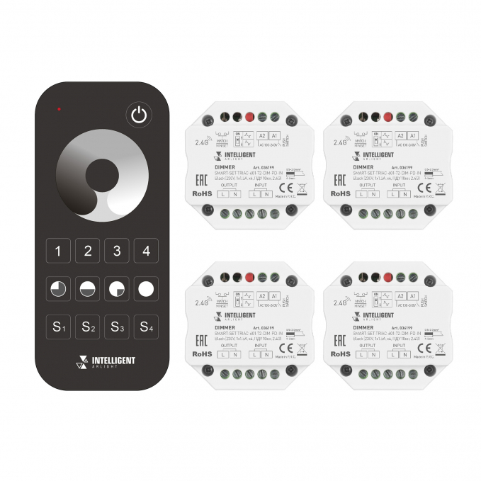 INTELLIGENT ARLIGHT Диммер SMART-SET-TRIAC-601-72-DIM-PD-IN Black (230V, 1x1.5A, x4, ПДУ 10кн, 2.4G), Arlight, 036199, изображение 1 INTELLIGENT ARLIGHT Диммер SMART-SET-TRIAC-601-72-DIM-PD-IN Black (230V, 1x1.5A, x4, ПДУ 10кн, 2.4G), Arlight, 036199, изображение 1
