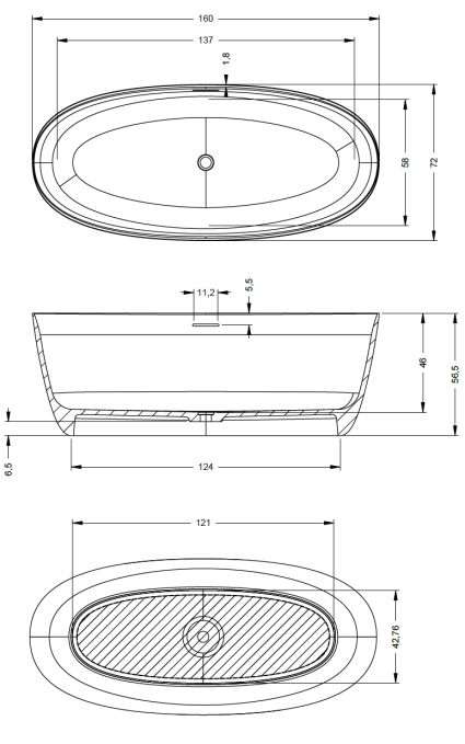 Ванна из искусственного камня Riho Oval 160x70 B130001105 белая отдельно стоящая Ванна из искусственного камня Riho Oval 160x70 B130001105 белая отдельно стоящая