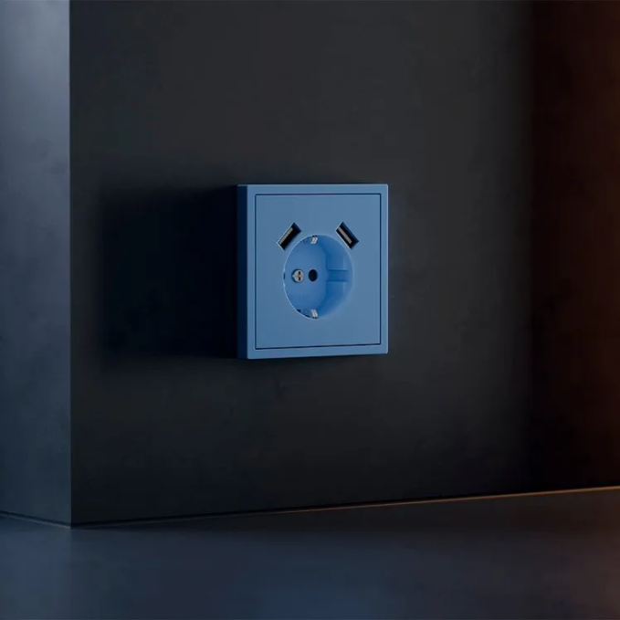 Накладка для розетки с заземлением и защитными шторками, с USB A+A, S70 (деним), Voltum, VLS000915