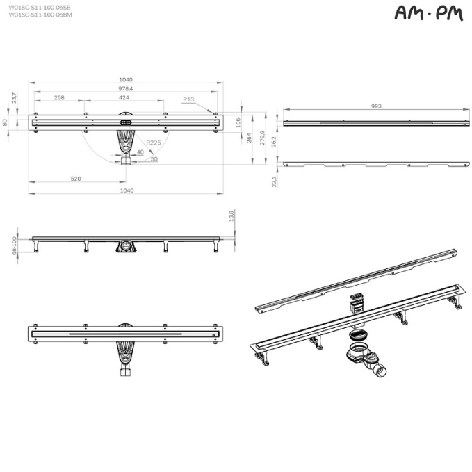 Трап AM.PM MasterFlow W01SC-S11-100-05BM