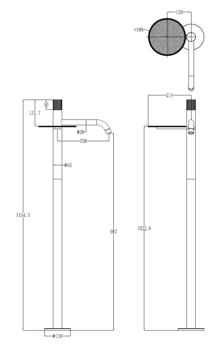 Смеситель напольный Boheme Stick 120-GM-MR-GR графит