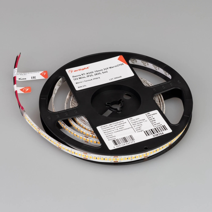 Светодиодная лента RT-A240-10mm 24V Warm2700 (22 W/m, IP20, 2835, 5m), Arlight, 038746, изображение 4 Светодиодная лента RT-A240-10mm 24V Warm2700 (22 W/m, IP20, 2835, 5m), Arlight, 038746, изображение 4