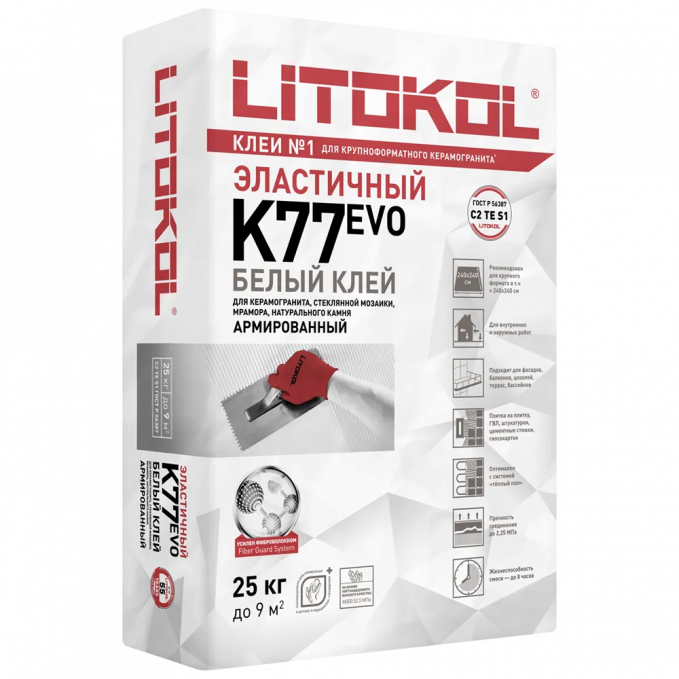 Клей для плитки и керамогранита Litokol Superflex K77 Белый, 25 кг Клей для плитки и керамогранита Litokol Superflex K77 Белый, 25 кг