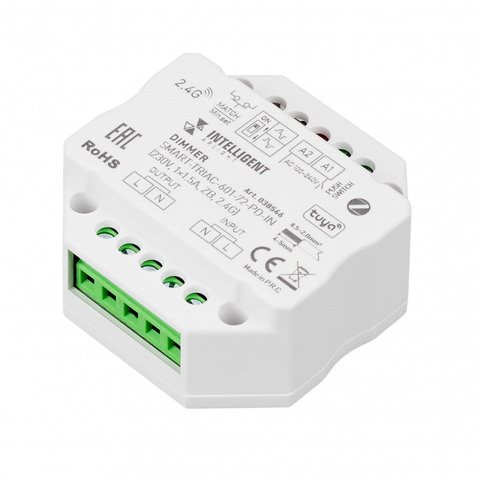 INTELLIGENT ARLIGHT Диммер SMART-TRIAC-601-72-PD-IN (230V, 1x1.5A, ZB, 2.4G), Arlight, 038546, изображение 1 INTELLIGENT ARLIGHT Диммер SMART-TRIAC-601-72-PD-IN (230V, 1x1.5A, ZB, 2.4G), Arlight, 038546, изображение 1