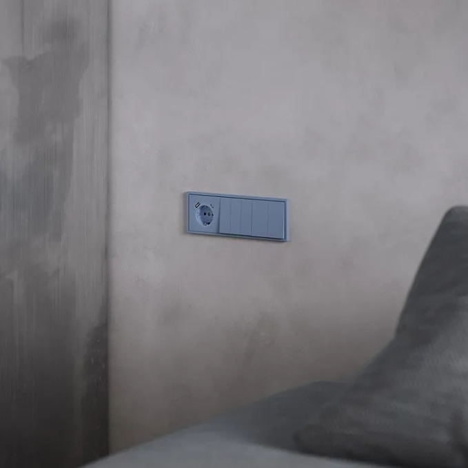 Накладка для розетки с заземлением и защитными шторками, с USB A+C, S70 (деним), Voltum, VLS001015