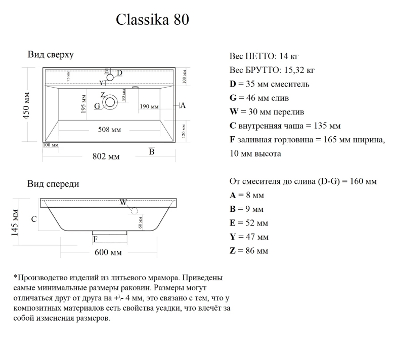 Мебельная раковина Madera Classica 4627173210188 80 см белая глянцевая Мебельная раковина Madera Classica 4627173210188 80 см белая глянцевая