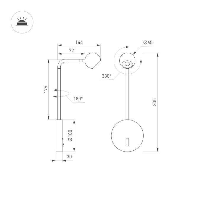 Светильник SP-OTTORI-LONG-WALL-6W Warm3000 (BK, 30 deg, 230V), Arlight, 048168, изображение 5