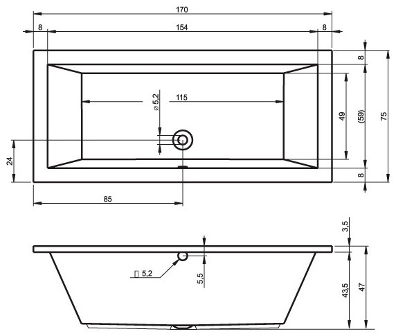 Ванна акриловая Riho Lusso 170x75 B007001005 пристенная Ванна акриловая Riho Lusso 170x75 B007001005 пристенная