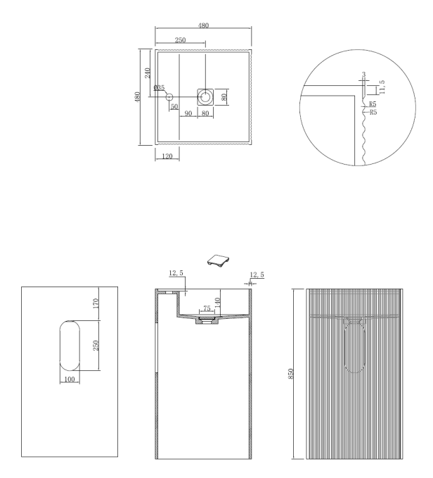 Раковина напольная Armadi Art Cube Corian 802-3R-MW 50 см белая Раковина напольная Armadi Art Cube Corian 802-3R-MW 50 см белая