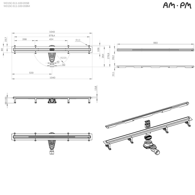 Трап AM.PM MasterFlow W01SC-S11-100-05SB Трап AM.PM MasterFlow W01SC-S11-100-05SB