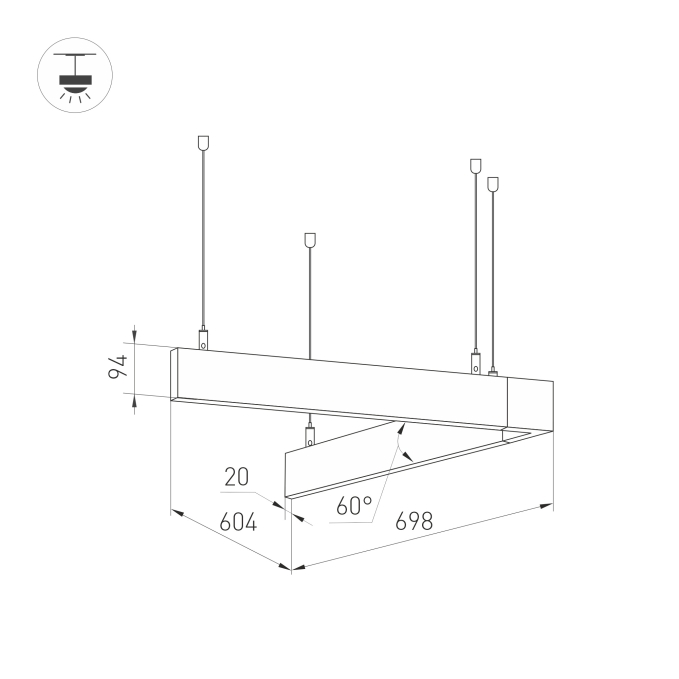 Светильник ALT-LINEAIR-ANGLE-60-FLAT-UPDOWN-DIM-700x605-55W Day4000 (BK, 100 deg, 230V), Arlight, 033012, изображение 2 Светильник ALT-LINEAIR-ANGLE-60-FLAT-UPDOWN-DIM-700x605-55W Day4000 (BK, 100 deg, 230V), Arlight, 033012, изображение 2