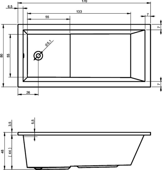 Ванна акриловая Riho Lusso 170x80 B006001005 пристенная Ванна акриловая Riho Lusso 170x80 B006001005 пристенная