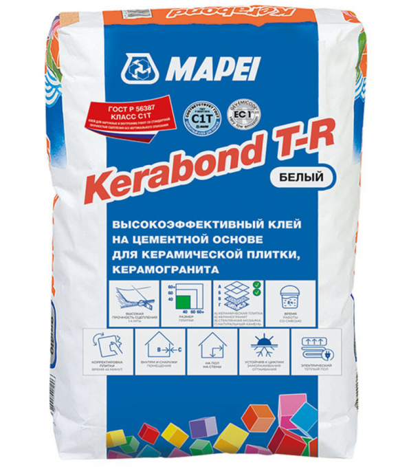Клей для плитки Mapei Kerabond T-R Белый, 25 кг Клей для плитки Mapei Kerabond T-R Белый, 25 кг