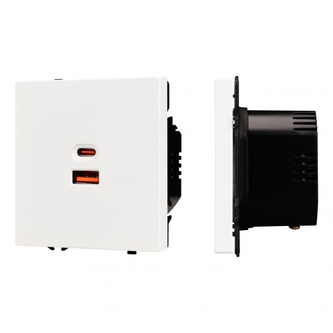 Механизм розетки с быстрой USB зарядкой SCT-NOBE-MUAC-SFPL-FC-WH (65W, QC3), Arlight, 054316, изображение 1 Механизм розетки с быстрой USB зарядкой SCT-NOBE-MUAC-SFPL-FC-WH (65W, QC3), Arlight, 054316, изображение 1