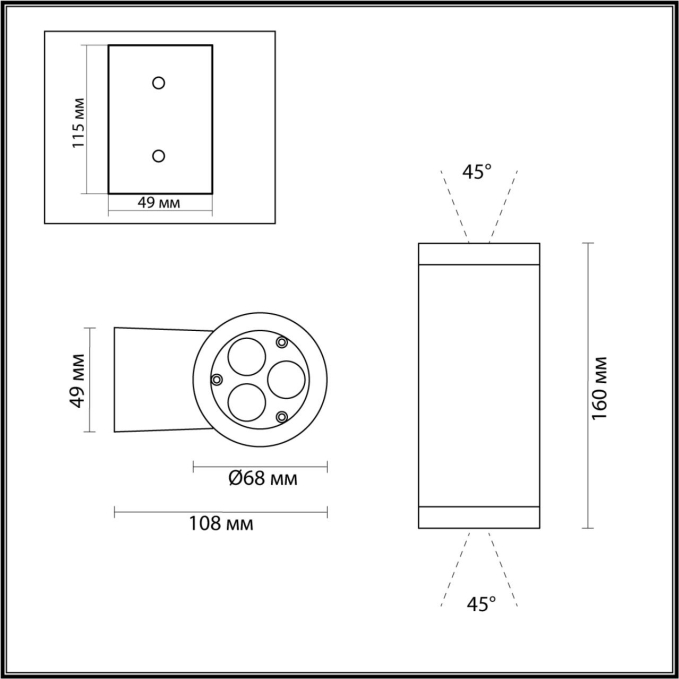Настенный светильник IP65 LED 16W 3000K 45° AC85~265V LONG NATURE ODL25 685 ODEON LIGHT 7071/16WL, схема товара Настенный светильник IP65 LED 16W 3000K 45° AC85~265V LONG NATURE ODL25 685 ODEON LIGHT 7071/16WL, схема товара