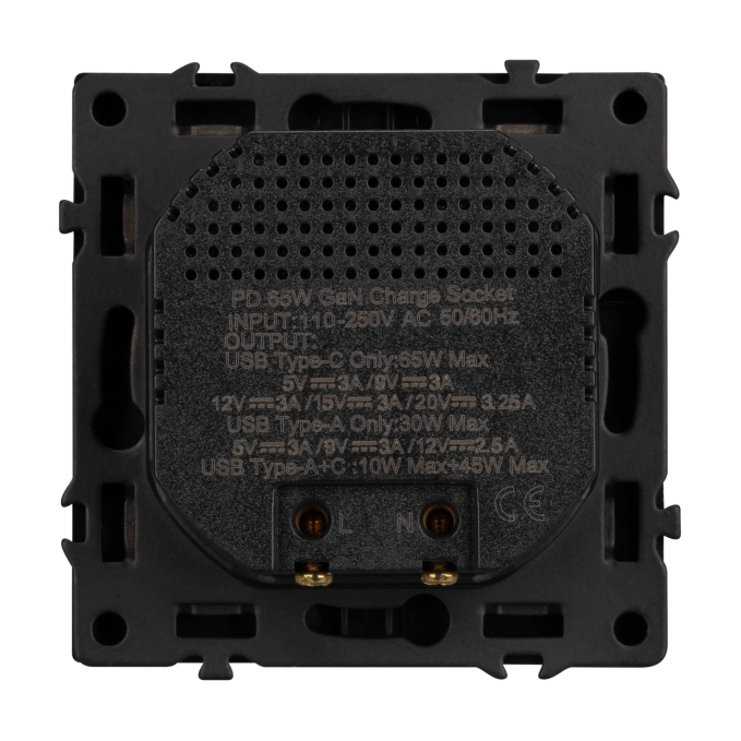 Механизм розетки с быстрой USB зарядкой SCT-NOBE-MUAC-SFPL-FC-BK (65W, QC3), Arlight, 054317, изображение 2 Механизм розетки с быстрой USB зарядкой SCT-NOBE-MUAC-SFPL-FC-BK (65W, QC3), Arlight, 054317, изображение 2