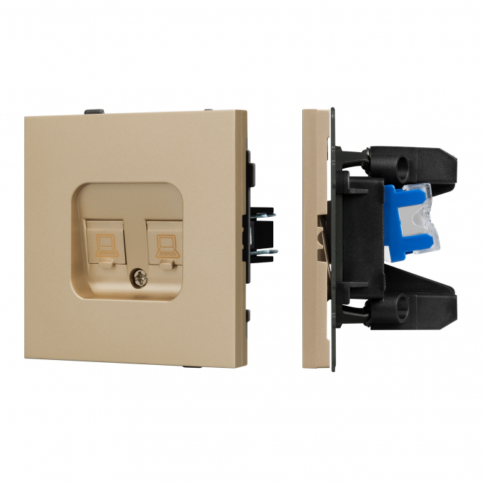 Механизм компьютерной розетки двойной SCT-TENDO-MPC2-SFPL-GD (RJ-45, CAT6), Arlight, 054596, изображение 1 Механизм компьютерной розетки двойной SCT-TENDO-MPC2-SFPL-GD (RJ-45, CAT6), Arlight, 054596, изображение 1