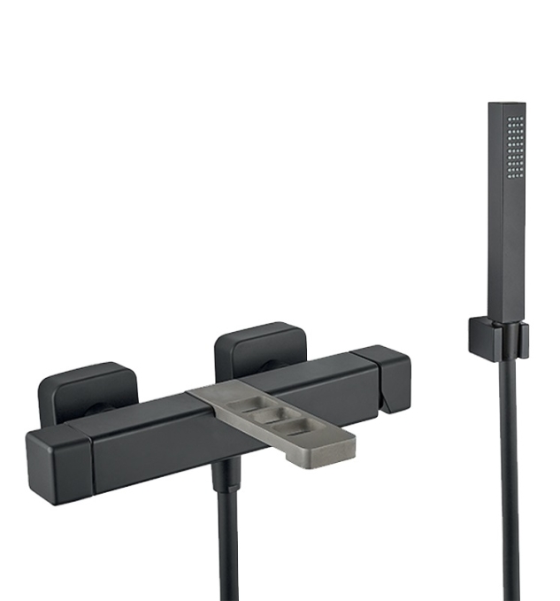 Смеситель для ванны Webert One-X OX850101441 черный со сталью матовый с душевым гарнитуром