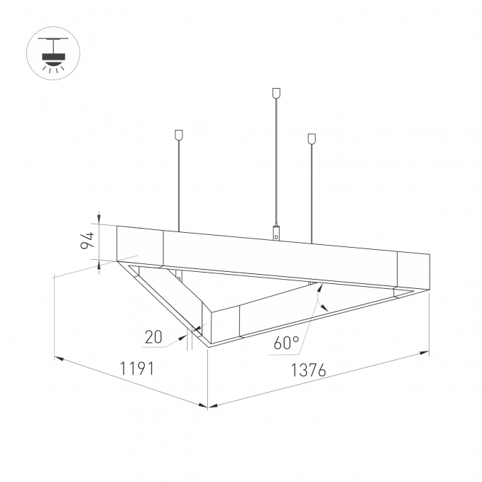 Светильник ALT-LINEAIR-TRIANGLE-FLAT-UPDOWN-DIM-1375-130W Day4000 (BK, 100 deg, 230V), Arlight, 032995, изображение 2 Светильник ALT-LINEAIR-TRIANGLE-FLAT-UPDOWN-DIM-1375-130W Day4000 (BK, 100 deg, 230V), Arlight, 032995, изображение 2