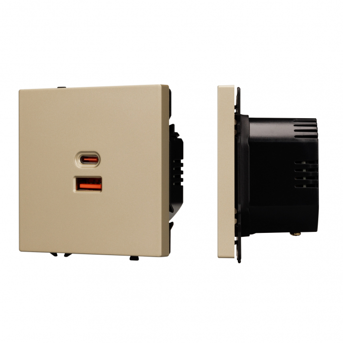 Механизм розетки с быстрой USB зарядкой SCT-NOBE-MUAC-SFPL-FC-GD (65W, QC3), Arlight, 054318, изображение 1 Механизм розетки с быстрой USB зарядкой SCT-NOBE-MUAC-SFPL-FC-GD (65W, QC3), Arlight, 054318, изображение 1