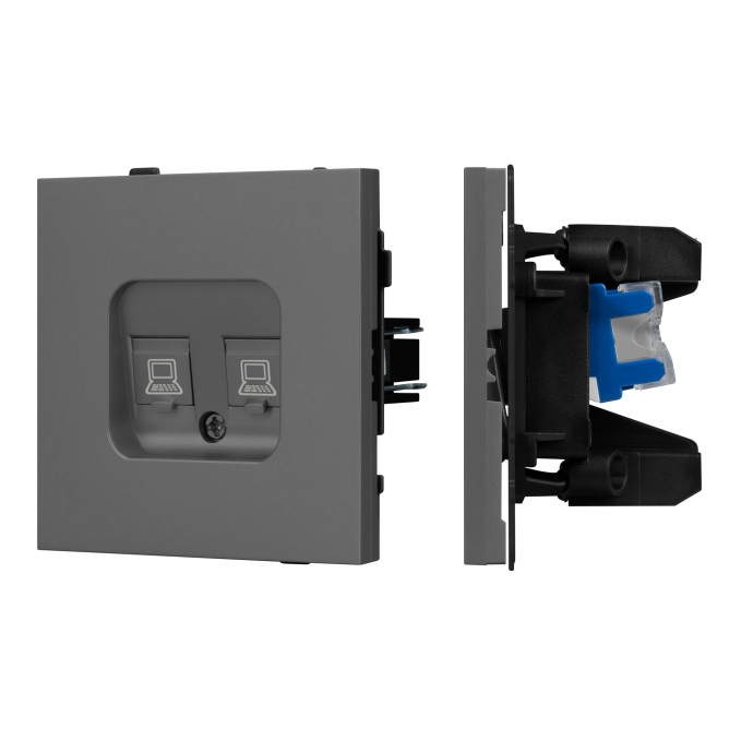 Механизм компьютерной розетки двойной SCT-TENDO-MPC2-SFPL-GR (RJ-45, CAT6), Arlight, 054597, изображение 1