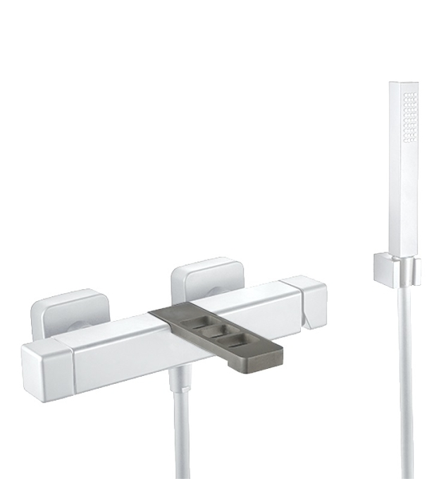 Смеситель для ванны Webert One-X OX850101741 белый со сталью матовый с душевым гарнитуром