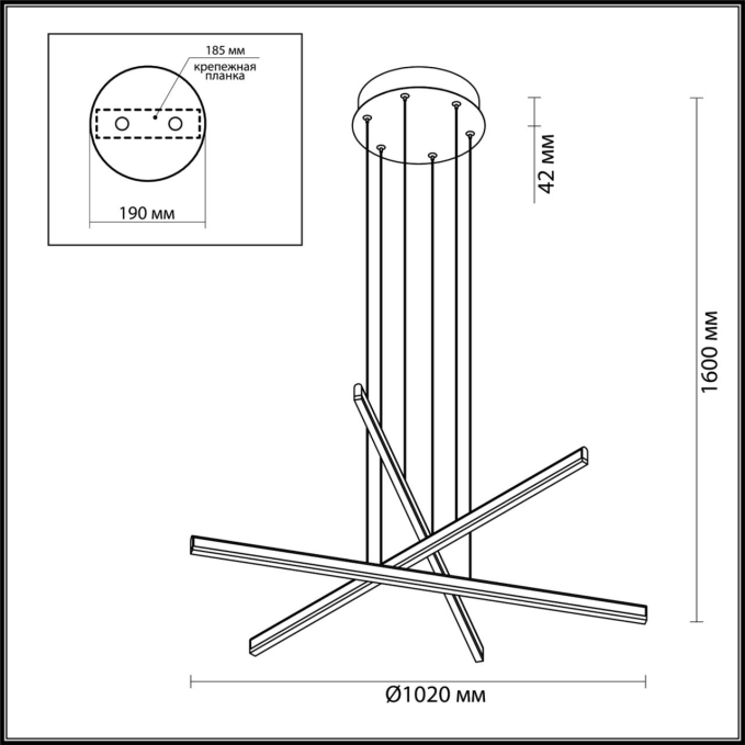 Подвесной светильник LED 4000K 48W 220V RUDY L-VISION ODL20 311 ODEON LIGHT 3890/48L, схема товара