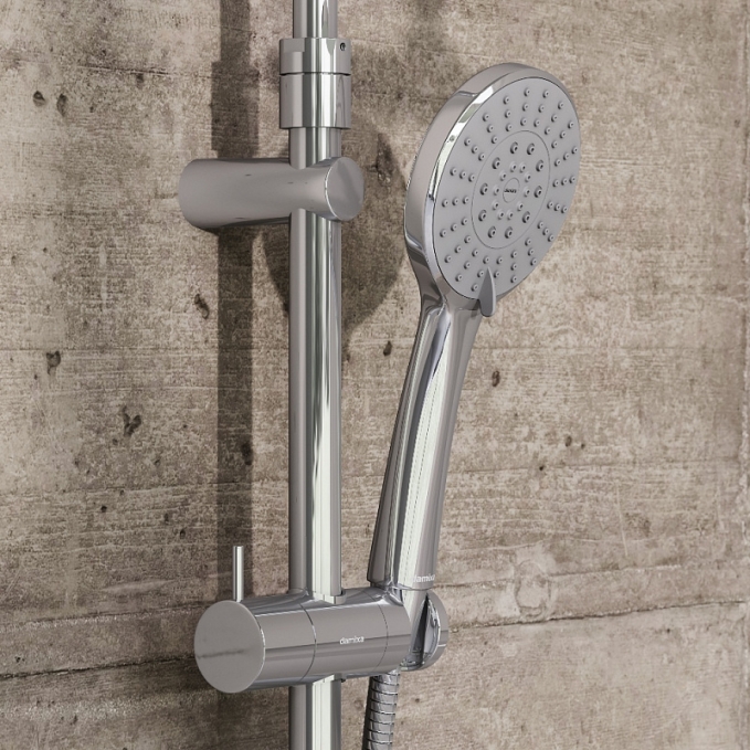 Душевая система Damixa Jupiter 977730000 стойка с тропическим душем, смесителем, изливом, хром Душевая система Damixa Jupiter 977730000 стойка с тропическим душем, смесителем, изливом, хром