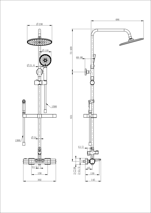 Душевая стойка со смесителем Wonzon & Woghand Plate WW-C3017-A1-MW белая матовая с термостатом и гигиеническим душем Душевая стойка со смесителем Wonzon & Woghand Plate WW-C3017-A1-MW белая матовая с термостатом и гигиеническим душем