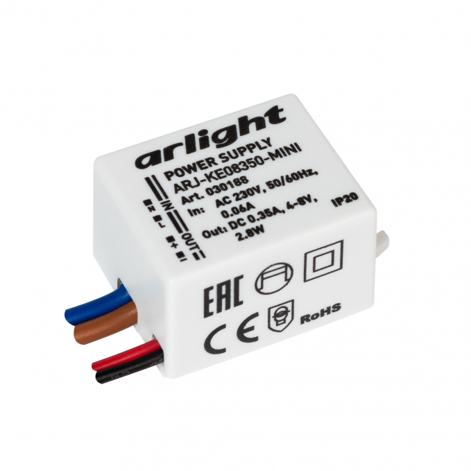 Блок питания ARJ-KE08350-MINI (2.8W, 350mA), Arlight, 030188, изображение 1 Блок питания ARJ-KE08350-MINI (2.8W, 350mA), Arlight, 030188, изображение 1