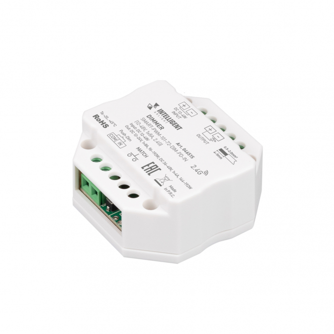 INTELLIGENT ARLIGHT Диммер SMART-PWM-101-72-DIM-PD-IN (12-48V, 1x8A, 2.4G), Arlight, 046515, изображение 1 INTELLIGENT ARLIGHT Диммер SMART-PWM-101-72-DIM-PD-IN (12-48V, 1x8A, 2.4G), Arlight, 046515, изображение 1