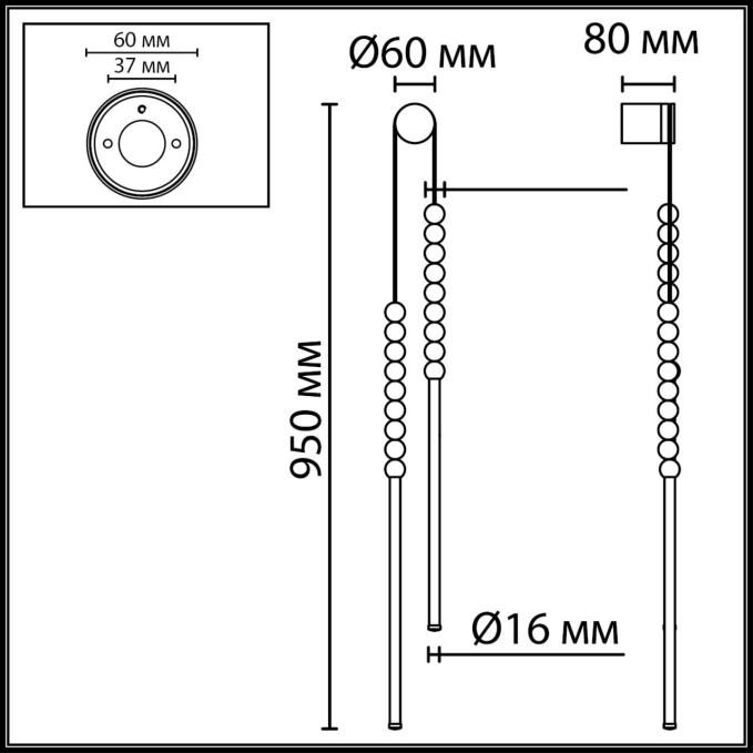 Светильник IP20 LED 16W 1200Лм 3500K 300° 220V MONELLA HIGHTECH ODL26 223 ODEON LIGHT 7149/16WL, схема товара
