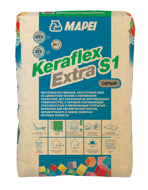 Клей для плитки эластичный Mapei Keraflex Extra S1 Серый, 25 кг
