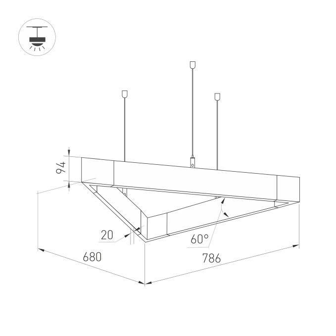 Светильник ALT-LINEAIR-TRIANGLE-FLAT-UPDOWN-DIM-785-85W Warm3000 (BK, 100 deg, 230V), Arlight, 035703, изображение 2 Светильник ALT-LINEAIR-TRIANGLE-FLAT-UPDOWN-DIM-785-85W Warm3000 (BK, 100 deg, 230V), Arlight, 035703, изображение 2