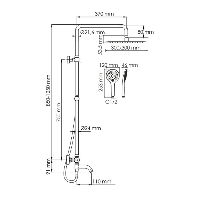 Душевая система WasserKRAFT  A188.163.155.WM T