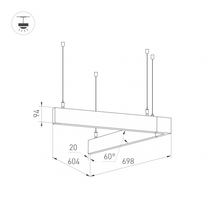 Светильник ALT-LINEAIR-ANGLE-60-FLAT-UPDOWN-DIM-700x605-55W Warm3000 (BK, 100 deg, 230V), Arlight, 035702, изображение 2 Светильник ALT-LINEAIR-ANGLE-60-FLAT-UPDOWN-DIM-700x605-55W Warm3000 (BK, 100 deg, 230V), Arlight, 035702, изображение 2