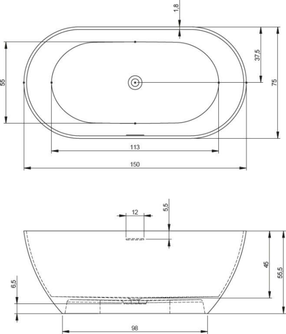 Ванна из литьевого мрамора Riho Bilbao 150x75 B119001105 белая матовая отдельно стоящая