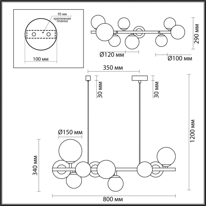 Люстра G9 10*40W TOVI MODERN ODL21 537 ODEON LIGHT 4818/10, схема товара Люстра G9 10*40W TOVI MODERN ODL21 537 ODEON LIGHT 4818/10, схема товара