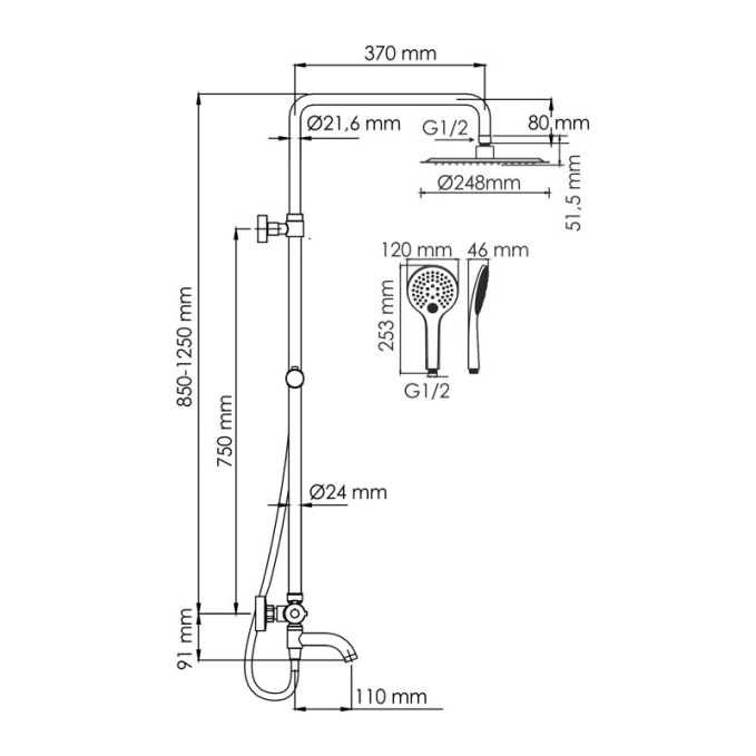Душевая система WasserKRAFT A188.257.155.WM T Душевая система WasserKRAFT A188.257.155.WM T