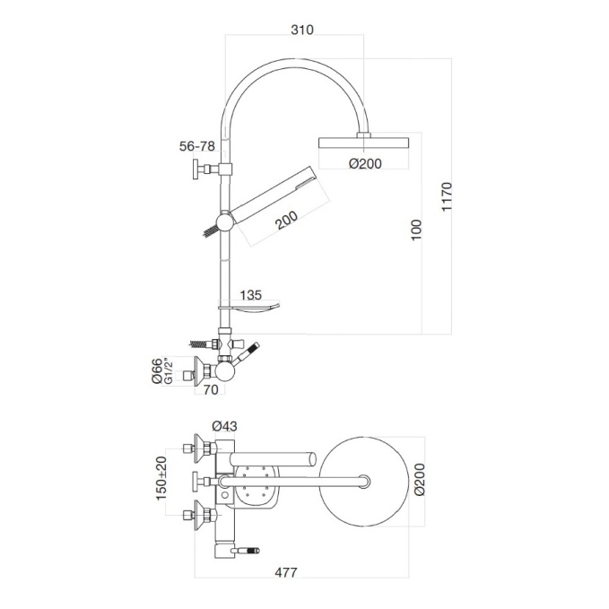 Душевая стойка со смесителем Webert Rimini RI870105560 черная матовая Душевая стойка со смесителем Webert Rimini RI870105560 черная матовая