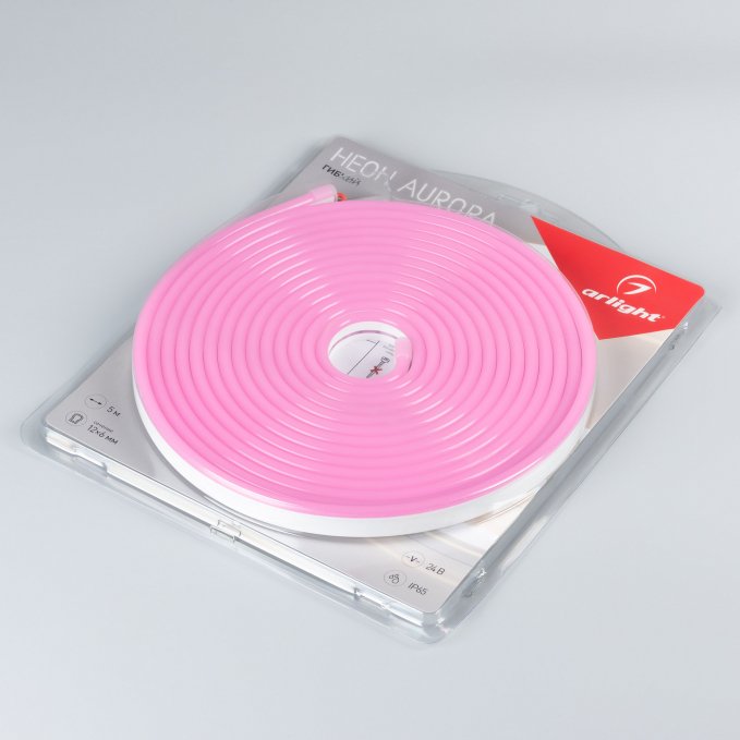 Светодиодная лента герметичная AURORA-PS-A120-12x6mm 24V Pink (10 W/m, IP65, 2835, 5m), Arlight, 036677, изображение 1 Светодиодная лента герметичная AURORA-PS-A120-12x6mm 24V Pink (10 W/m, IP65, 2835, 5m), Arlight, 036677, изображение 1