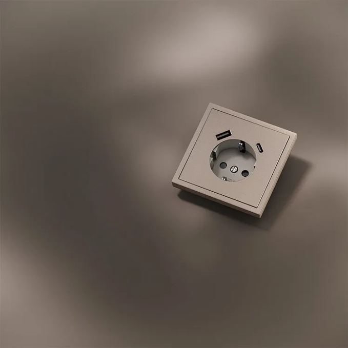 Накладка для розетки с заземлением и защитными шторками, с USB A+C, S70 Metal (платина), Voltum, VLSM001010