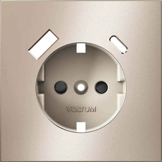 Накладка для розетки с заземлением и защитными шторками, с USB A+C, S70 Metal (платина), Voltum, VLSM001010