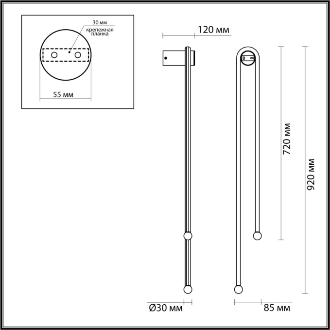 Настенный светильник IP20 LED 18W 3000K 220V MEMFI HIGHTECH ODL24 285 ODEON LIGHT 6633/18WL, схема товара