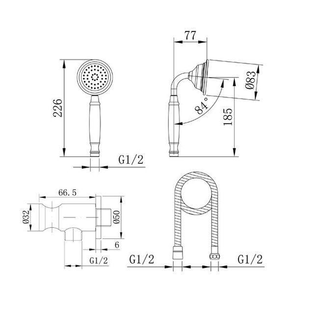 Душевой гарнитур Caprigo Parts 99-562-crm хром