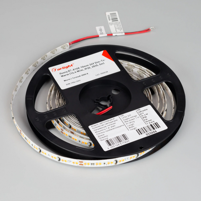 Светодиодная лента RT-A168-10mm 24V Dim-To-Warm (14.4 W/m, IP20, 2835, 5m), Arlight, 033606, изображение 5 Светодиодная лента RT-A168-10mm 24V Dim-To-Warm (14.4 W/m, IP20, 2835, 5m), Arlight, 033606, изображение 5