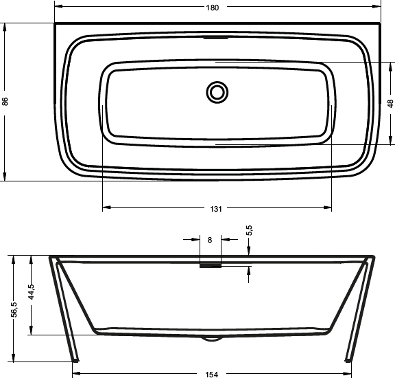 Ванна акриловая Riho Adore 180x85 B086002005 пристенная Ванна акриловая Riho Adore 180x85 B086002005 пристенная