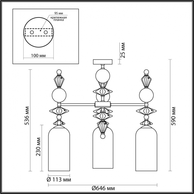 Люстра потолочная E14 3*40W BIZET CLASSIC ODL_EX21 135 ODEON LIGHT 4855/3C, схема товара Люстра потолочная E14 3*40W BIZET CLASSIC ODL_EX21 135 ODEON LIGHT 4855/3C, схема товара