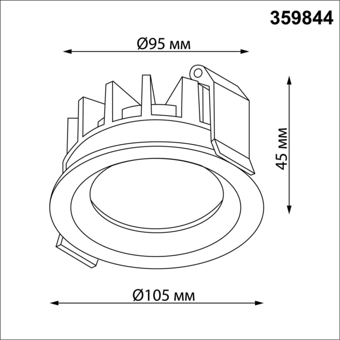 Светильник встраиваемый с переключателем цв. температуры IP44 LED 15W 220-240V 2700К/3200К/4000К FLUO WIR NT25 504 NOVOTECH 359844, схема товара Светильник встраиваемый с переключателем цв. температуры IP44 LED 15W 220-240V 2700К/3200К/4000К FLUO WIR NT25 504 NOVOTECH 359844, схема товара